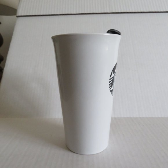 🔥🔥HP🔥🔥 Starbucks White/Black Etched Logo 16oz Ceramic Travel Mug Cup, NWOT - Picture 6 of 11